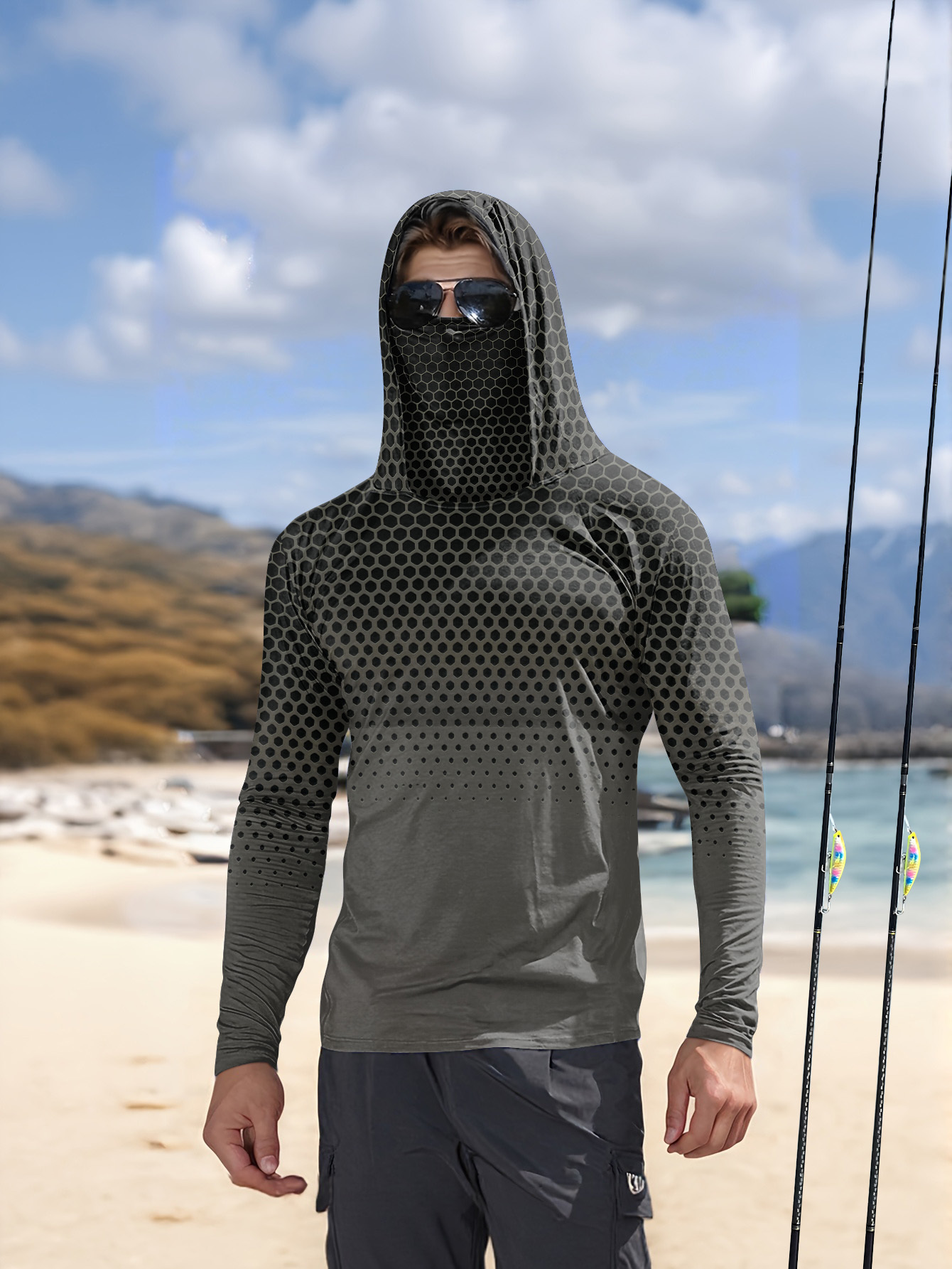 Sports Mask Breathable - Męska letnia koszulka wędkarska z kapturem